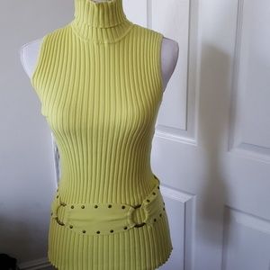 BRAND-NEW LIME GREEN TURTLENECK STUDDED BELT TOP